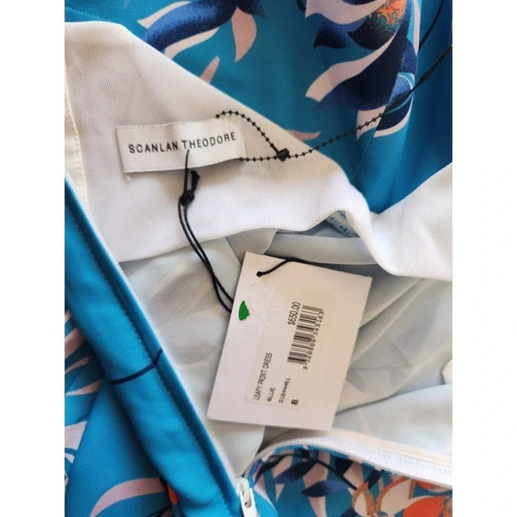 NWD Scanlan Theodore Leafy Print Asymmetrical Hem Dress Size US 4 Blue - Picture 11 of 15